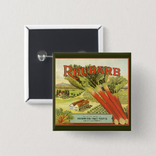 Vintage Vegetable Can Label Art, Rhubarb Farm 15 Cm Square Badge