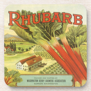 Vintage Vegetable Can Label Art, Rhubarb Farm Coaster