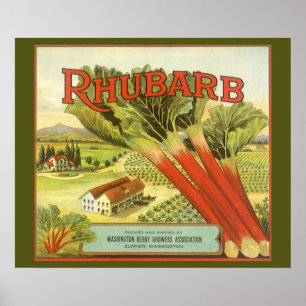Vintage Vegetable Can Label Art, Rhubarb Farm Poster