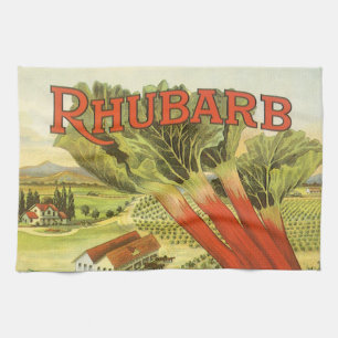 Vintage Vegetable Can Label Art, Rhubarb Farm Tea Towel