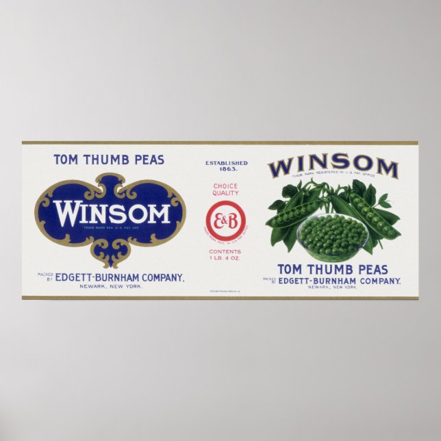 Vintage Vegetable Can Label Art, Winsom Peas Poster (Front)