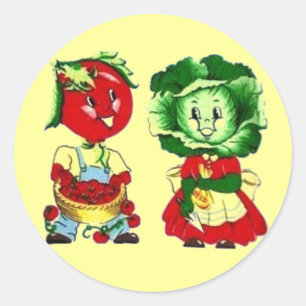 Vintage Vegetable Couple Classic Round Sticker