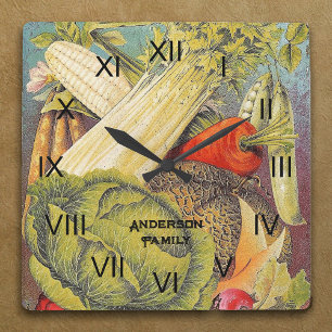 Vintage Vegetable Garden Art Large Clock