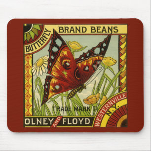 Vintage Vegetable Label Art, Butterfly Brand Beans Mouse Pad