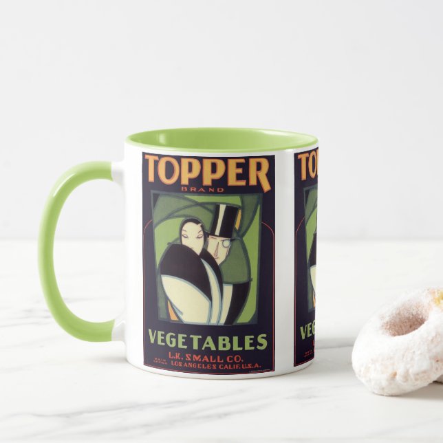 Vintage Vegetable Topper Label, Art Deco Romance Mug (With Donut)