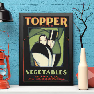 Vintage Vegetable Topper Label, Art Deco Romance Poster