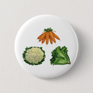 Vintage Vegetables; Carrots, Cauliflower, Lettuce 6 Cm Round Badge