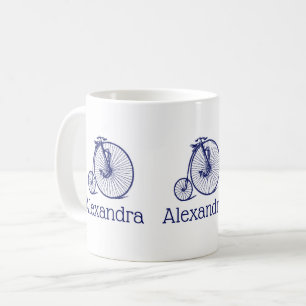 Vintage Velocipede Penny Farthing Bicycle Bike Blu Coffee Mug