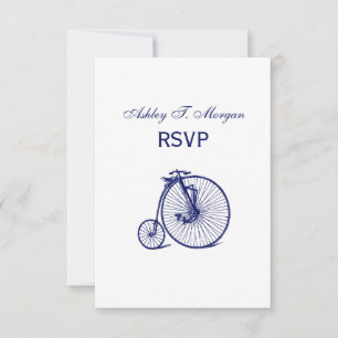 Vintage Velocipede Penny Farthing Bicycle Bike Blu RSVP Card