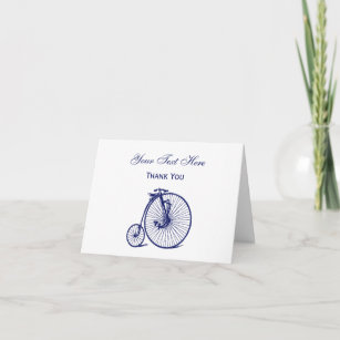 Vintage Velocipede Penny Farthing Bicycle Bike Blu Thank You Card