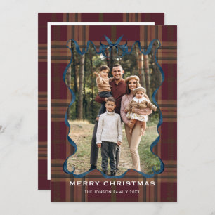 Vintage Velvet Christmas Red Bow Coquette 5 Photo Holiday Card