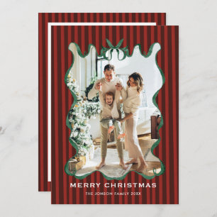 Vintage Velvet Christmas Red Bow Coquette 5 Photo Holiday Card