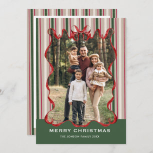 Vintage Velvet Christmas Red Bow Coquette 5 Photo Holiday Card