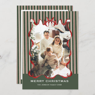 Vintage Velvet Christmas Red Bow Coquette 5 Photo Holiday Card