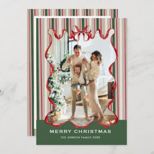 Vintage Velvet Christmas Red Bow Coquette 5 Photo Holiday Card