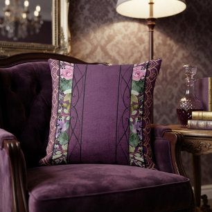 Vintage Velvet Victorian Purple Floral Tapestry Cushion