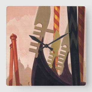 Vintage Venezia Gondolas Square Wallclock