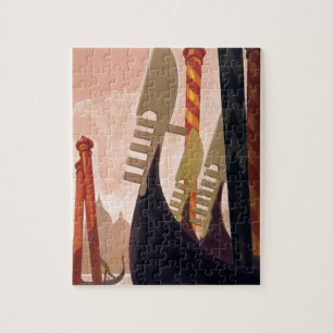 Vintage Venezia Gondolas Travel Illustration Art Jigsaw Puzzle