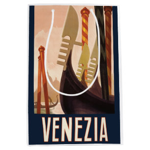 Vintage Venezia Italy Travel Art Venice Gondola Medium Gift Bag