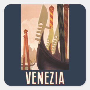 Vintage Venezia Italy Travel Art Venice Gondola Square Sticker