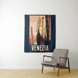 Vintage Venezia Italy Travel Art Venice Gondola Tapestry
