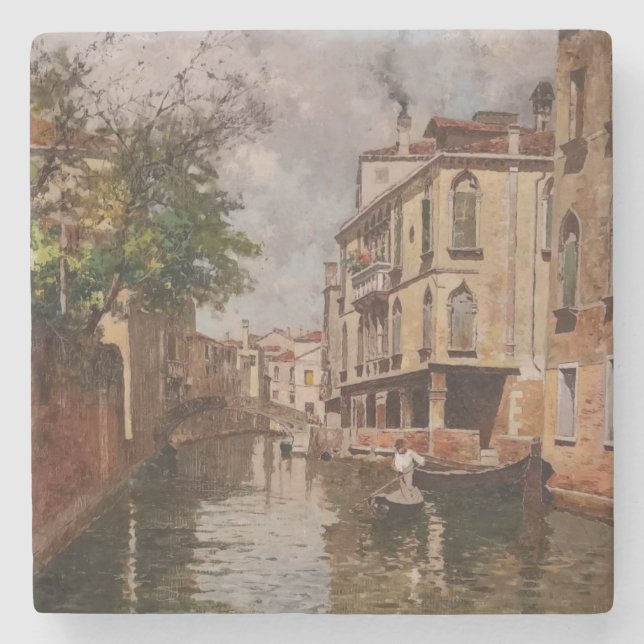 Vintage Venice Antonio Leto Venetian Canal Stone Coaster (Front)