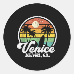 Vintage Venice Beach California Ca Surfing Retro S Classic Round Sticker
