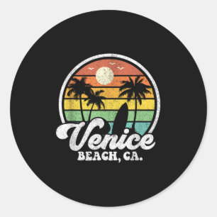 Vintage Venice Beach California Ca Surfing Retro S Classic Round Sticker