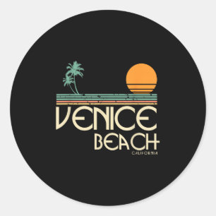 Vintage Venice Beach California Sunset Palms Classic Round Sticker