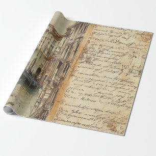 Vintage Venice Canal with Handwritten Script Wrapping Paper