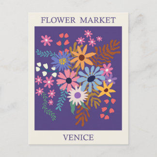 Vintage Venice Italy Flower Market Travel Postcard