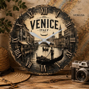 Vintage Venice Italy Gondola Canal Travel Large Clock