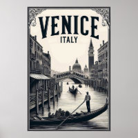 Vintage Venice Italy Gondola Travel Poster