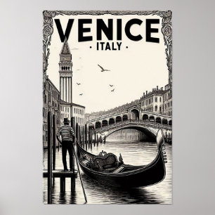 Vintage Venice Italy Gondola Travel Poster