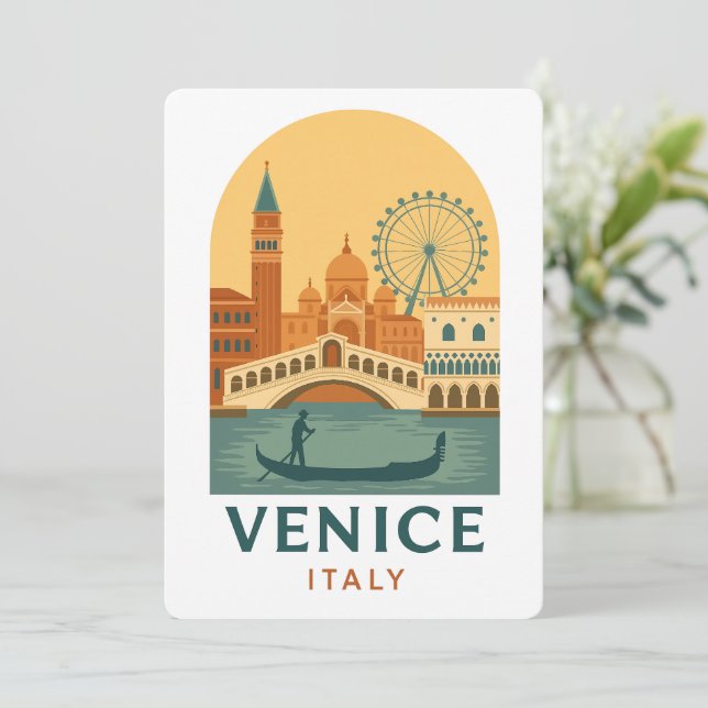 Vintage Venice Italy Illustration Invitation  (Standing Front)