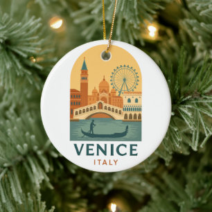 Vintage Venice Italy Travel Gondola and City Retro Ceramic Ornament
