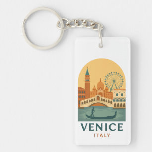 Vintage Venice Italy Travel Retro Gondola and City Key Ring