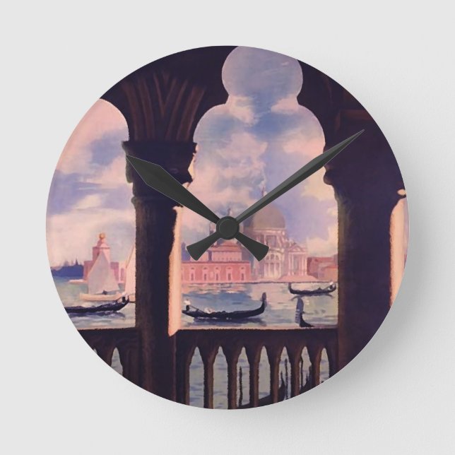Vintage Venice Italy Travel Round Clock (Front)