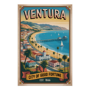 Vintage Ventura California Retro Travel Poster