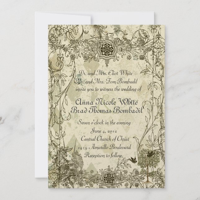 Vintage Verdigris Unicorn Wedding Invitation (Front)