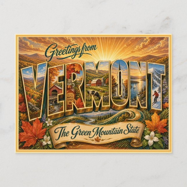 Vintage Vermont Greeting From Postcard (Front)