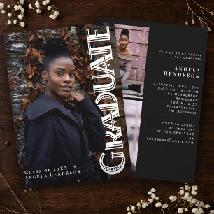 Vintage Vertical Art Deco Photo Graduation Party  Invitation