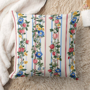 Vintage Vertical Strawberry Floral Stripe Pattern Cushion