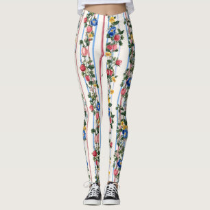 Vintage Vertical Strawberry Floral Stripe Pattern Leggings