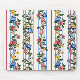 Vintage Vertical Strawberry Floral Stripe Pattern Mouse Pad