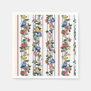 Vintage Vertical Strawberry Floral Stripe Pattern Napkin
