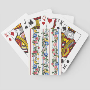 Vintage Vertical Strawberry Floral Stripe Pattern Playing Cards