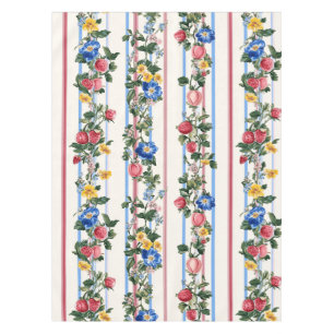 Vintage Vertical Strawberry Floral Stripe Pattern Tablecloth