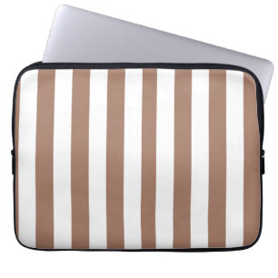 Vintage Vertical Stripes Mocha Mousse White Laptop Sleeve