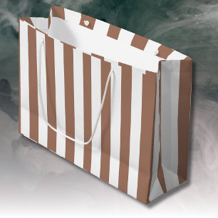 Vintage Vertical Stripes Mocha Mousse White Large Gift Bag